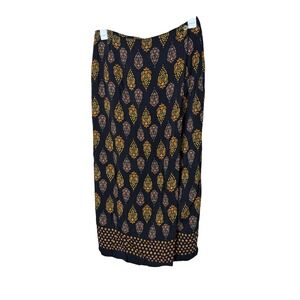 Vintage Monte Womens Paisley Maxi Wrap Skirt Black Gold Italian Fabric Size 14